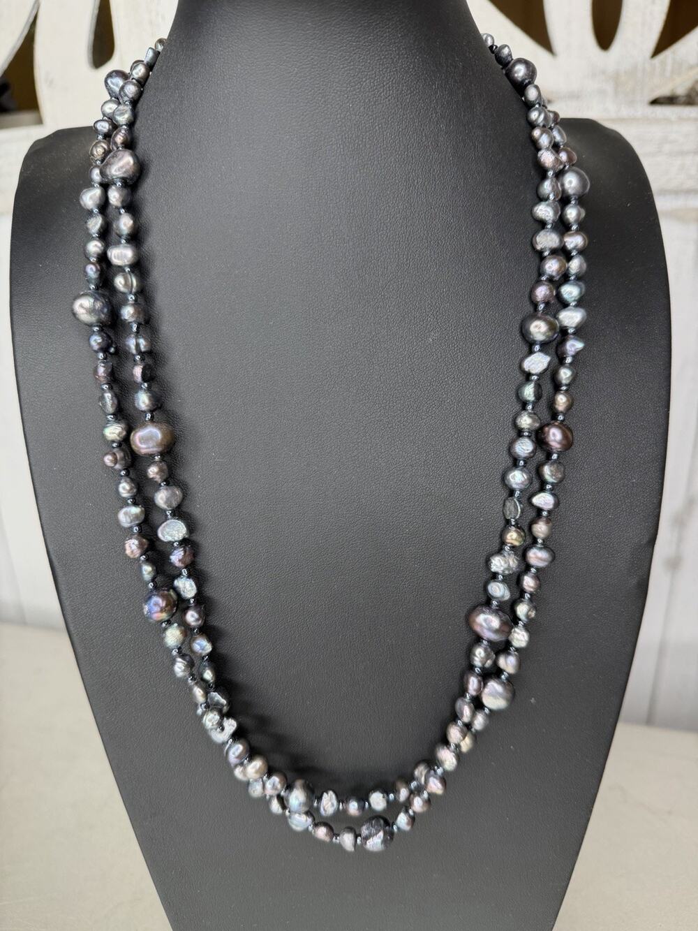 Cultured Baroque Black Pearl Long Necklace Approx 22in Unique Classic